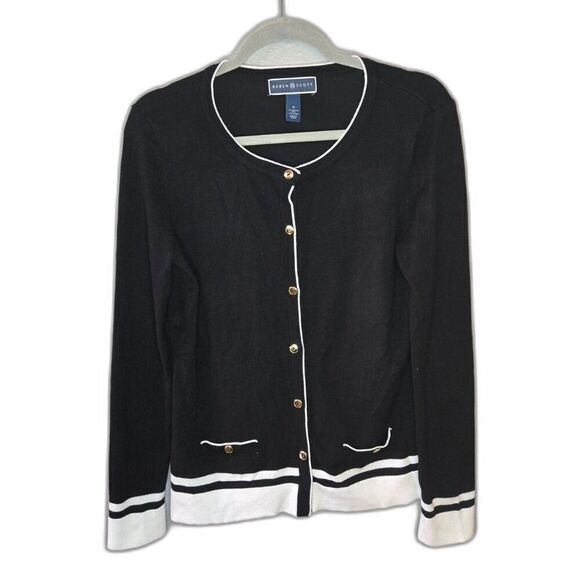 Karen Scott Women's Black and White Button Up Long Sleeve Cardigan Size Small - Picture 1 of 5